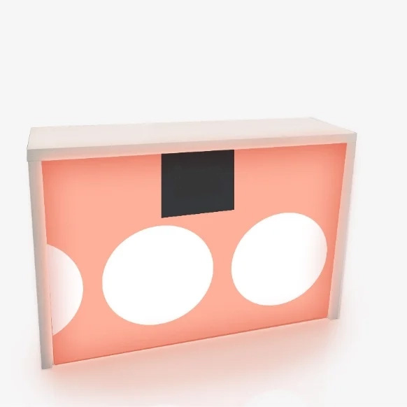 comptoir avec cadre en bois mélaminé, et tissu imprimé et rétroéclairé avec LED - porte coulissante et fermeture à clé à l'arrière.